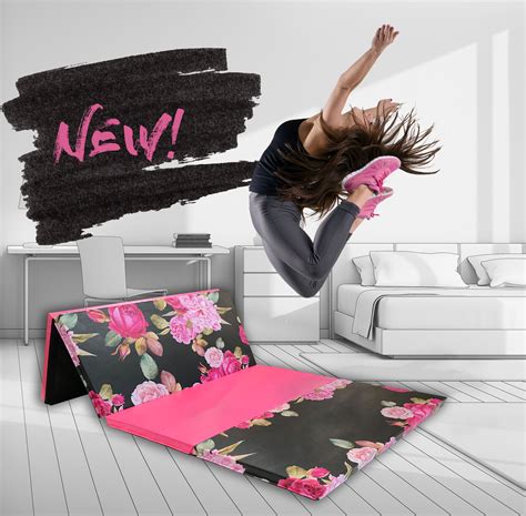 Black and Pink Peony Folding Gymnastics Mat | AK Athletic Equipment