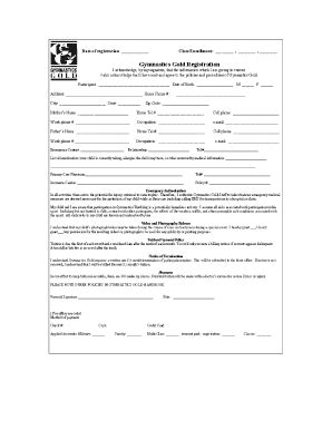 Fillable Online Gymnastics Gold Gymnastics Tumbling Class Contract