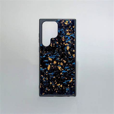 Blue Forged Carbon Fiber Phone Case With Gold Flake Handmade Real