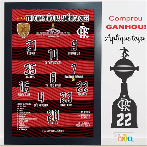 Quadro Decorativo Flamengo Campeão da Libertadores 2022 2019 1981 e