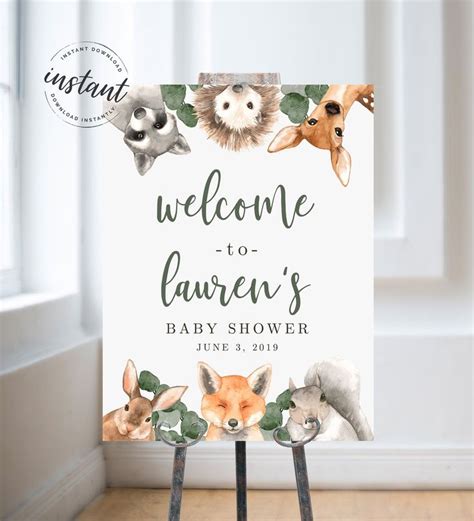 Editable Woodland Welcome Sign Woodland Baby Shower Welcome Etsy Baby