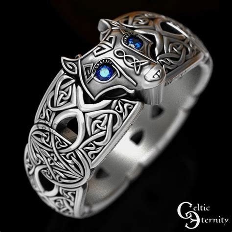 Celtic Wolf Ring Sapphire Eye Wolf Ring Sterling Wolf Ring Etsy