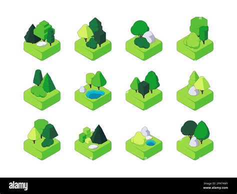 Isometric Forest Trees And Bushes Environment For Landscape Design Decorative Nature Elements