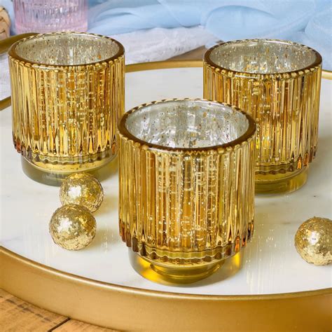 Ribbed Gold Glass Votive Candle Holder Set Of 6 Kate Aspen