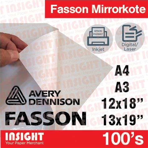 Fasson Mirrokote 100spack A4 A3 12x18 13x19 High Gloss Label Avery