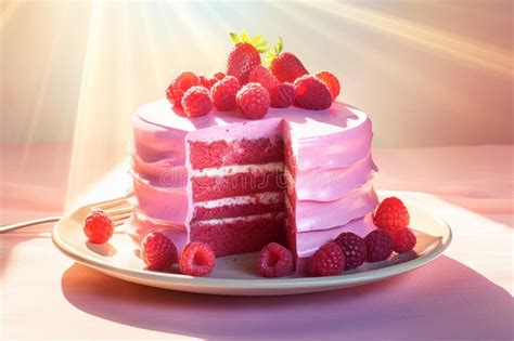 Warm Raspberry Cake In Sunlight Generate Ai Stock Image Image Of