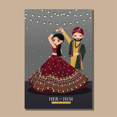 Bride And Groom Cute Couple In Traditional Indian Dress Cartoon