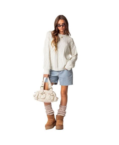 Edikted Women S Jessy Cable Knit Oversized Sweater Macy S