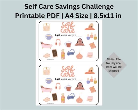 Self Care Savings Challenge Printable Pdf X In A Savings Tracker