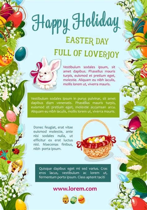 Easter Day Happy Holiday Greeting Poster Template Stock Vector