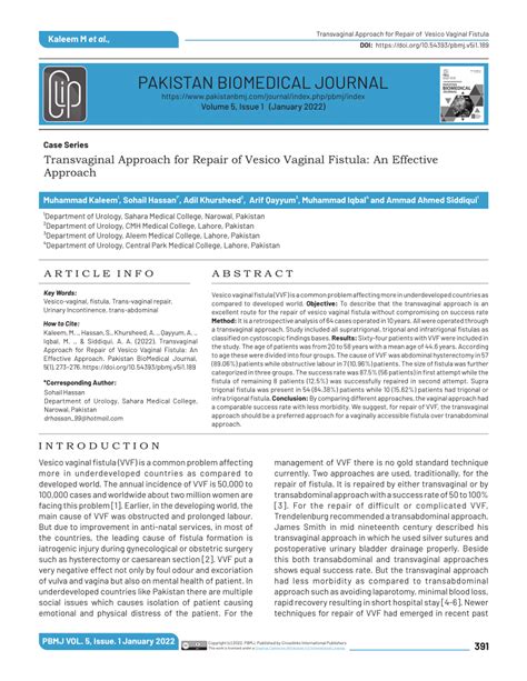 Pdf Transvaginal Approach For Repair Of Vesico Vaginal Fistula An