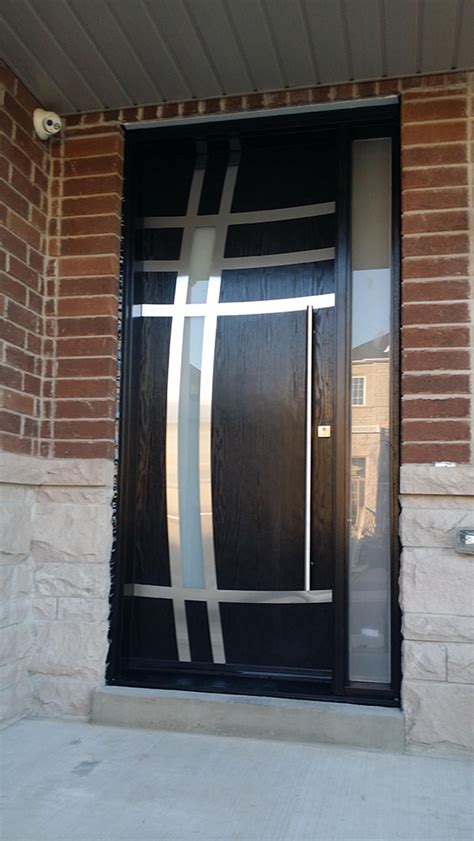 Modern Fiberglass Front Door With Stainless Steel Arch Design