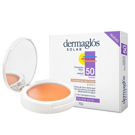 Protector Solar Facial Dermaglos Crema Compacta Fps 50 Con Color Tono 2