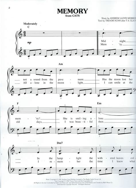 Memory From Cats Easy Piano Sheet Music