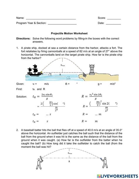 Projectile Motion Worksheet V2 Answer Key PDF Projectiles