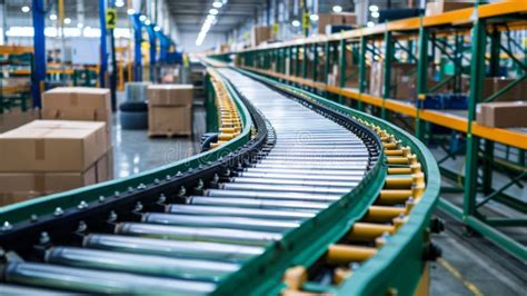 A Conveyor Belt in a Warehouse with Boxes on it, AI Stock Photo - Image ...