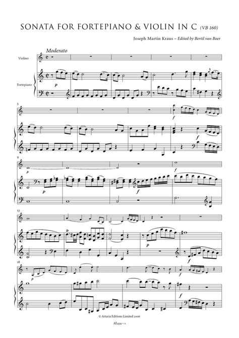 Joseph Martin Kraus Sonata For Fortepiano And Violin In C Sheet Music