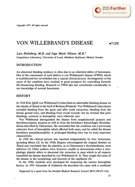 Von Willebrands Disease Annual Reviews