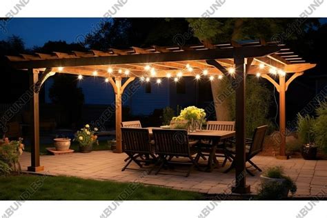 pergola string lights wood