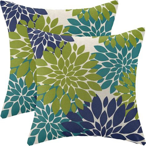 Cxmeifly Navy Blue Sage Green Teal Pillow Covers 18x18 Inch Set Of 2 Dahlia Floral