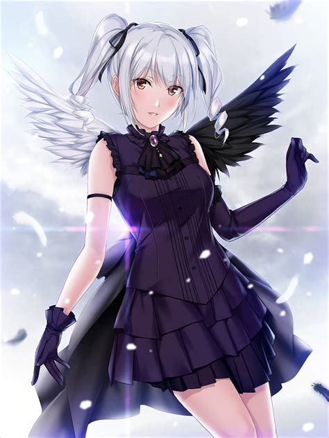 1920x1080px 1080p Free Download Anime Anime Girls Dress Wings Gray Hair Twintails