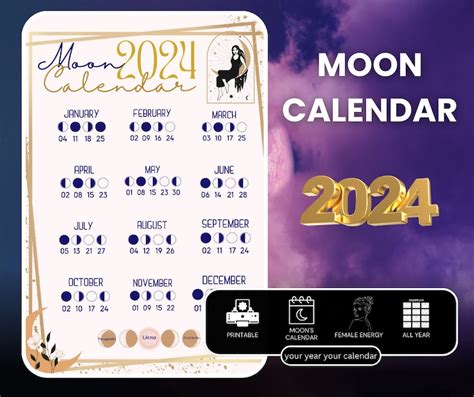 NEW 2024 MOON PHASES Calendar Printable Calendar Of Moon Phases By