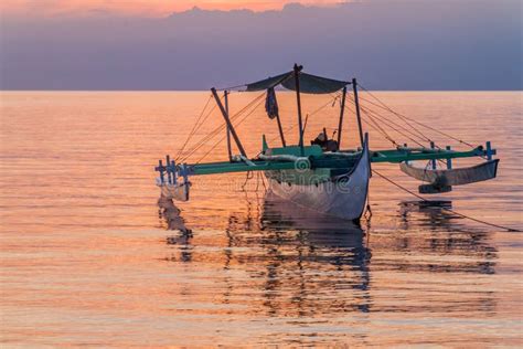 Sunset View Of A Bangka Double Outrigger Boat On Siquijor Island