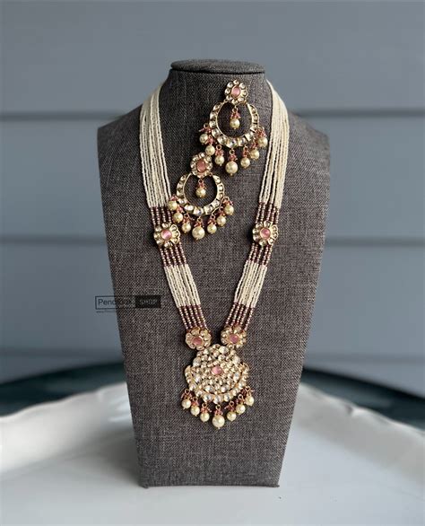 22k Gold Plated Tayani Long Pearl Necklace Set Pencilboxshopusa