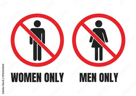 No Men Or No Women Signs Men Only And Women Only Warning Labels Stock