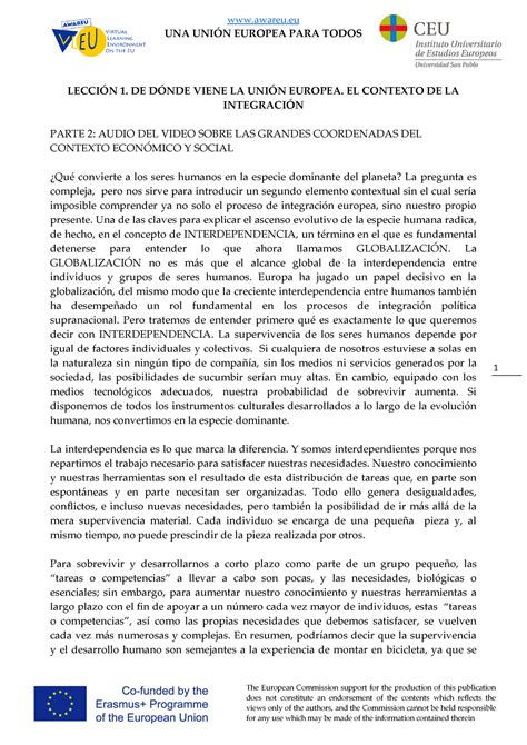 UE para todos Lecci n 1 Secci n 2 EUROPA awareu UNA UNIÓN EUROPEA