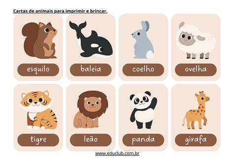 Cards De Animais Para Imprimir - Cartas de animais para imprimir e brincar | Educlub