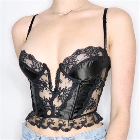 Vintage Tops Vintage S S Corset Vintage Bustier Black Lace Bustier Lingerie Corset Top