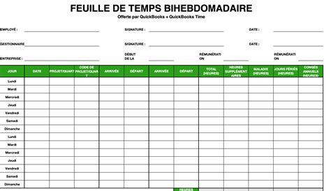 Modèle de feuille de temps bihebdomadaire gratuit Blogue QuickBooks