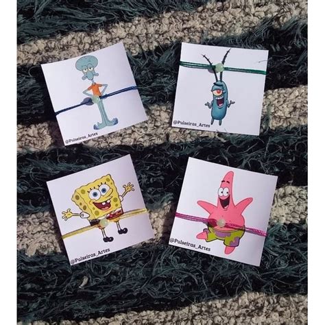 Kit C 4 Pulseiras Bob Esponja Lula Molusco Patrick E Plankton Brilha No