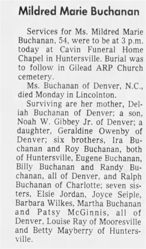 Obituary For Mildred Marie Buchanan ™