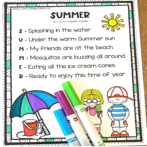 15 Fun Summer Poems For Kids Free Printable Little Learning Corner