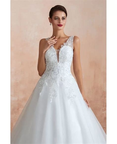 Classy V Neck Sequin Lace Ballroom Wedding Dress Sleeveless For 2020