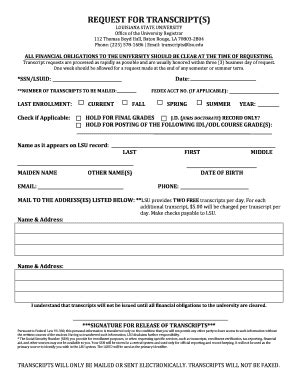 Fillable Online LSU Hard Copy Transcript Request Form Fax Email Print