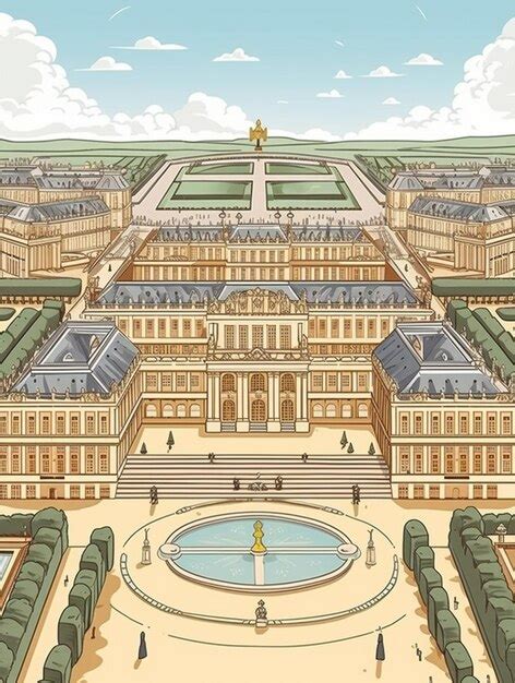 Premium AI Image | a cartoon drawing of a palace with a fountain and a ...