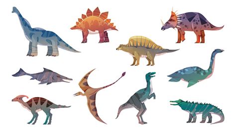 Extinct Animals From Prehistoric Period Isolated Set Of Dinosaurs ...