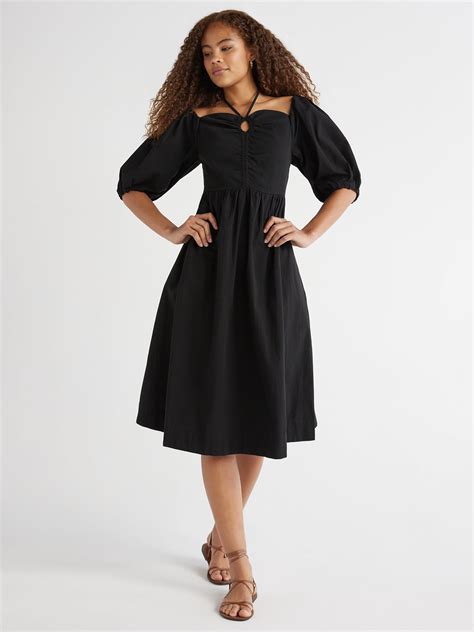 Free Assembly Women S Ruched Halter Dress With Puff Sleeves Sizes XS