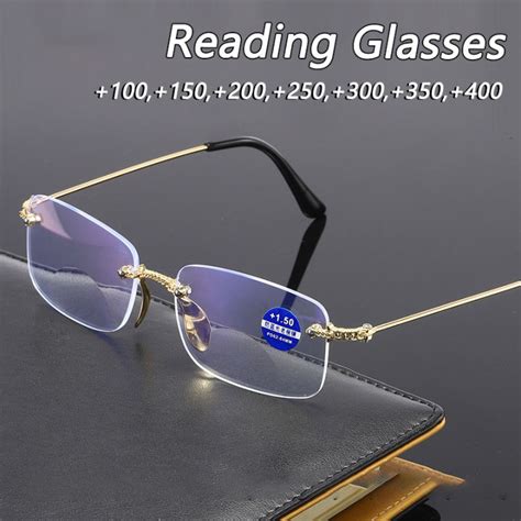 Anti Blue Light Bifocal Reading Glasses For Men Presbyopia Rimless Glasses Metal Frame Glasses