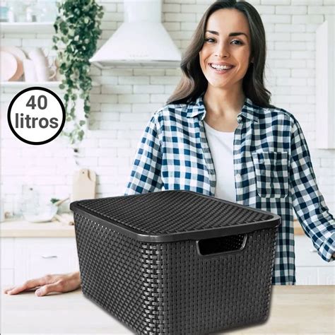 Caixa Organizadora Rattan Tampa 40 Litros Preto Compre Agora