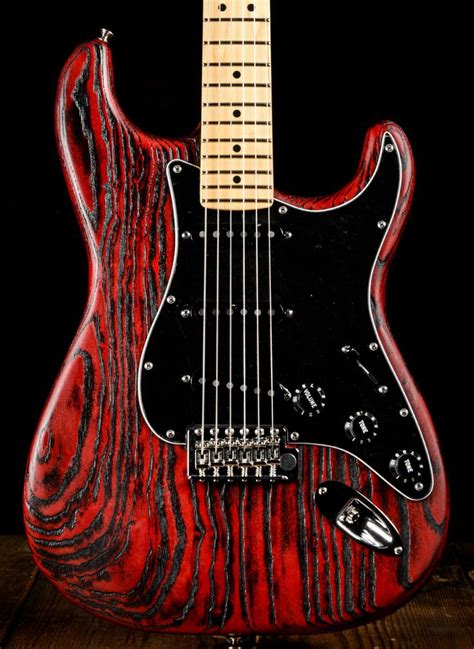 The Red Stain Adds A Really Cool Effect On This Beautiful Guitar Guitar Cool Electric