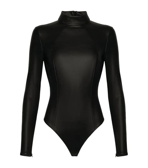 Womens Wolford Black X Amina Muaddi Leather Look Bodysuit Harrods Uk