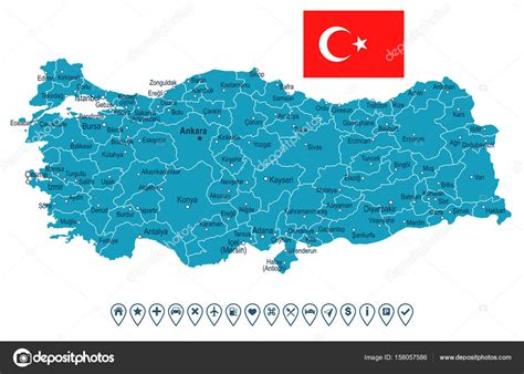 Turquía mapa e ilustración de la bandera Vector de stock por