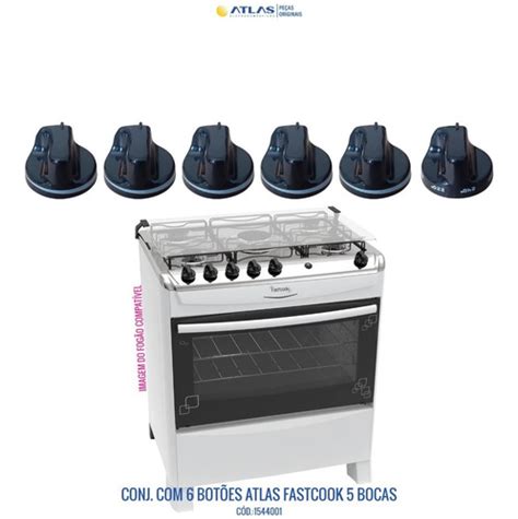 Kit 6 Botões Manípulos Fogão Atlas Fastcook 5 Bocas Parcelamento