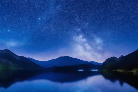 Premium Photo Desktop Wallpaper Starry Night Sky Over Mountain Lake