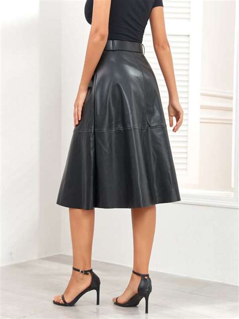 Apperloth A High Waist Belted PU Leather Skirt SHEIN UK