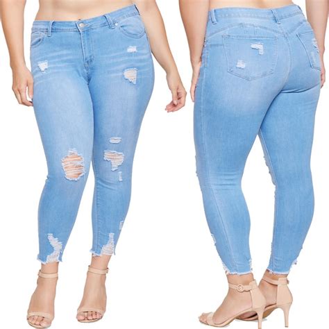 Buy Qmgood Light Blue Ripped Jeans For Women Plus Size